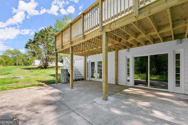 5198 Holly Springs Rd, Pendergrass, GA 30567 - view of patio with french doors, stairway, and a deck