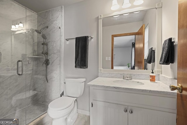 3916 S Martin Way, Lithia Springs, GA 30122 - full bathroom featuring vanity, baseboards, a stall shower, and toilet