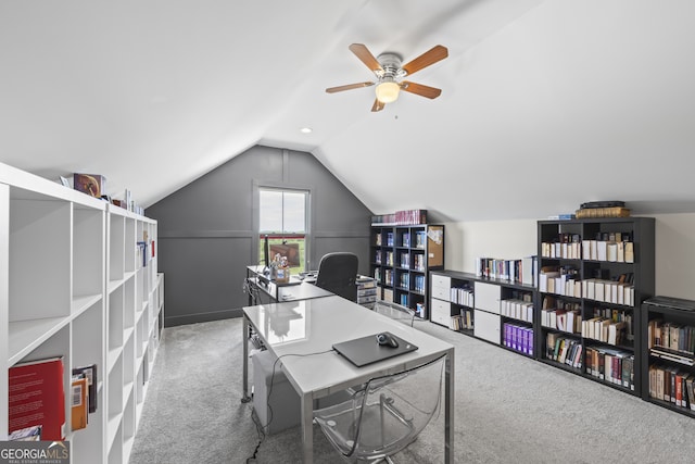 209 Unawatti Rd, Canon, GA 30520 - carpeted home office featuring vaulted ceiling and ceiling fan