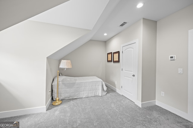 209 Unawatti Rd, Canon, GA 30520 - carpeted bedroom with baseboards, lofted ceiling, visible vents, and recessed lighting