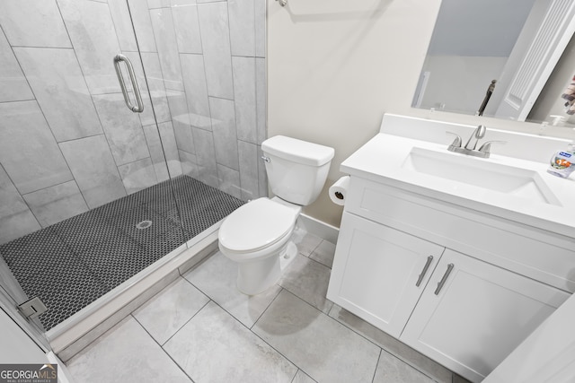 209 Unawatti Rd, Canon, GA 30520 - bathroom featuring a shower stall, tile patterned floors, toilet, and vanity