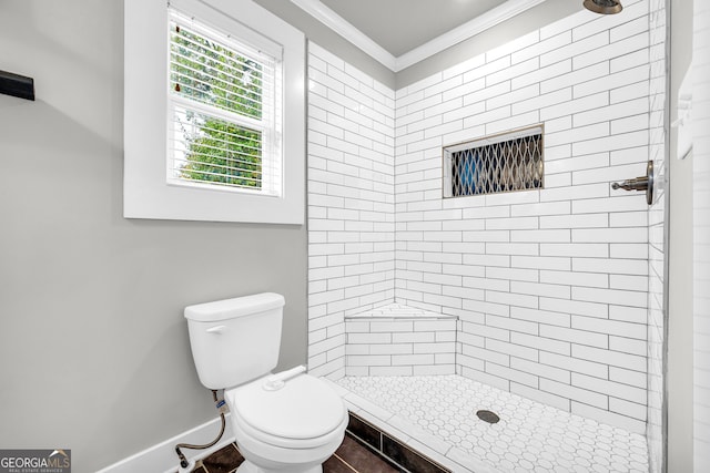68 Hayes St, Toccoa, GA 30577 - full bath with a stall shower, ornamental molding, and toilet