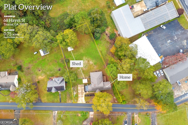 68 Hayes St, Toccoa, GA 30577 - aerial overview of property's location featuring property parcel outlined