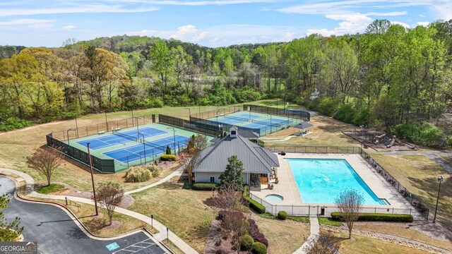 4522 Willow Oak Trl, Powder Springs, GA 30127 - birds eye view of property featuring a forest view