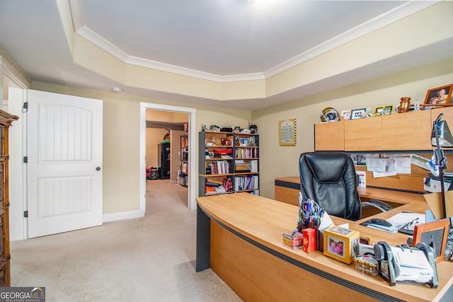 7497 Treehouse Ct, Douglasville, GA 30135 - office area with crown molding, baseboards, and carpet flooring