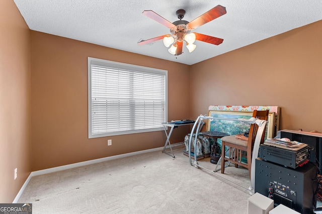 bedroom with carpet floors, a ceiling fan, baseboards, and multiple windows