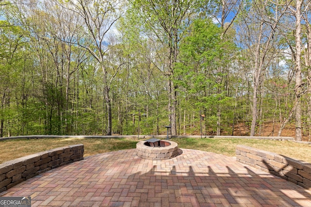 368 Yellowwood Dr, Sharpsburg, GA 30277 - view of patio / terrace with a fire pit