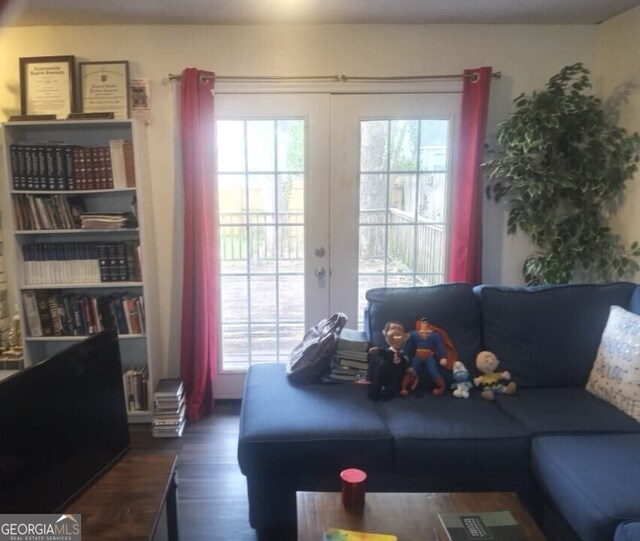 living room with dark wood finished floors