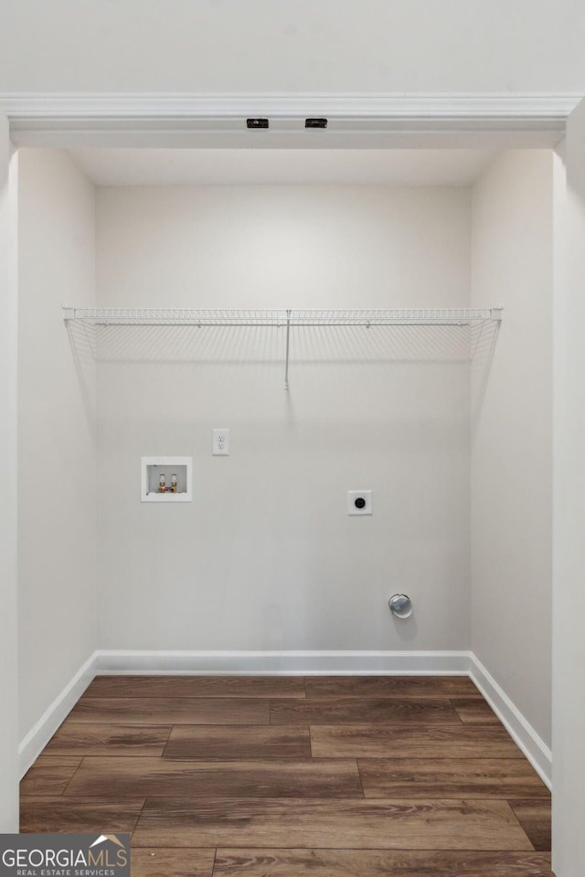 3143 Lee Cir, Buford, GA 30518 - laundry area with washer hookup, baseboards, wood finished floors, and electric dryer hookup