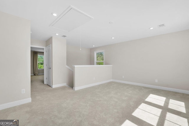 106 Canter Ct, Savannah, GA 31406 - unfurnished room with baseboards, recessed lighting, attic access, visible vents, and light colored carpet