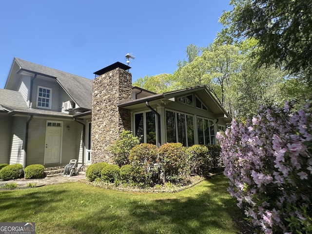 272 Sleepy Hollow Rd, Lafayette, GA 30728 - exterior space with a chimney, roof with shingles, and a lawn