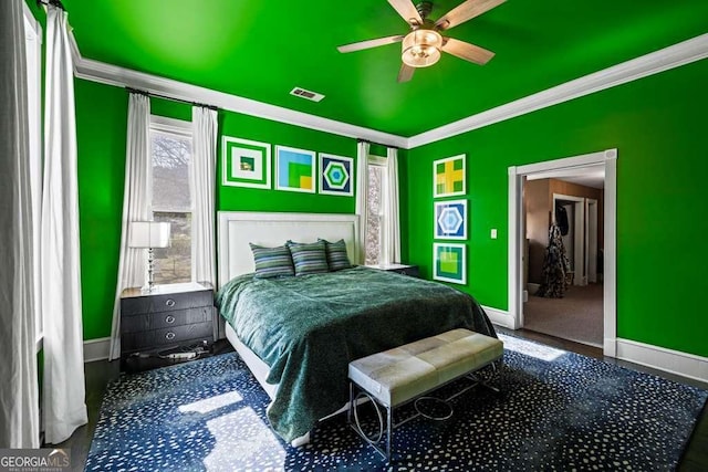 1768 Hood Rd, Dacula, GA 30019 - bedroom featuring crown molding, baseboards, and ceiling fan