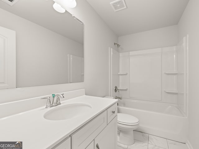 3740 Near Star Ln, Cumming, GA 30028 - full bathroom with tub / shower combination, visible vents, marble finish floor, toilet, and vanity