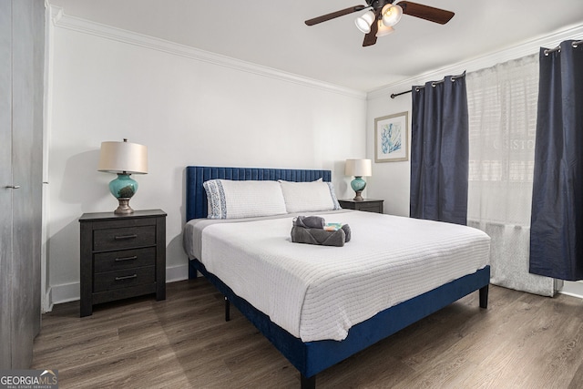 215 Piedmont Ave NE Unit 708, Atlanta, GA 30308 - bedroom featuring ornamental molding, wood finished floors, and ceiling fan