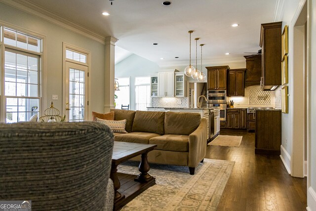 2 Palmer Dr NW, Rome, GA 30165 - living area featuring dark wood-style flooring, crown molding, and recessed lighting