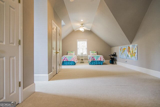 2 Palmer Dr NW, Rome, GA 30165 - carpeted bedroom featuring vaulted ceiling and a ceiling fan