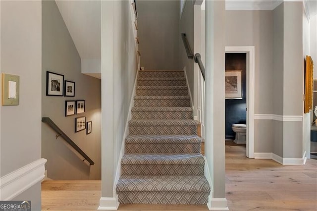 2630 Milford Ln, Alpharetta, GA 30009 - stairway with wood finished floors and baseboards