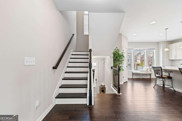 2699 Village Park Bnd, Duluth, GA 30096 - staircase featuring wood finished floors and recessed lighting