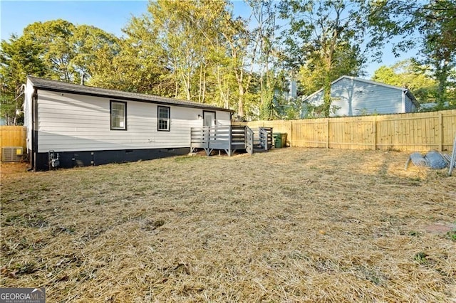 358 Roy St SW, Atlanta, GA 30310 - rear view of house featuring crawl space, central AC, and a wooden deck