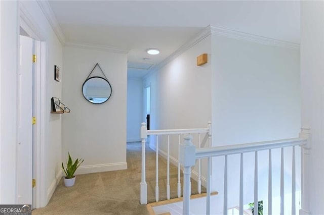 3811 Valley Green Dr, Marietta, GA 30068 - hall with an upstairs landing, carpet, crown molding, plenty of natural light, and baseboards