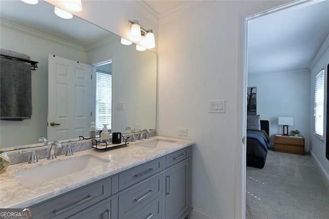 3811 Valley Green Dr, Marietta, GA 30068 - bathroom featuring crown molding, double vanity, baseboards, and ensuite bathroom