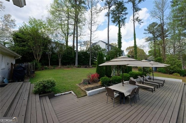 3811 Valley Green Dr, Marietta, GA 30068 - wooden deck with outdoor dining area and a yard