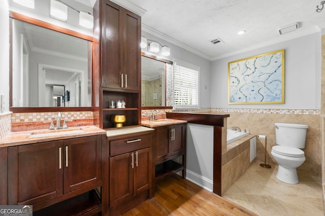 292 Old Rosser Rd, Stone Mountain, GA 30087 - full bathroom with visible vents, ornamental molding, an enclosed shower, and vanity