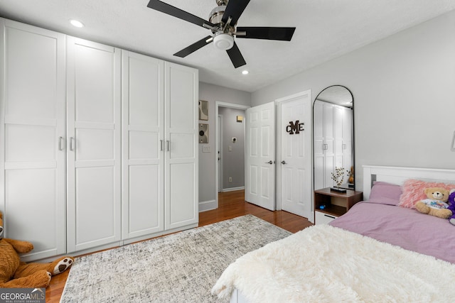 292 Old Rosser Rd, Stone Mountain, GA 30087 - bedroom featuring recessed lighting, ceiling fan, and wood finished floors
