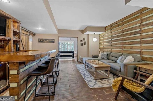 living area featuring wood finish floors