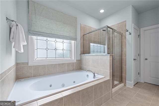 715 Saybeck Way, Milton, GA 30004 - bathroom featuring a jetted tub, a stall shower, and tile patterned flooring