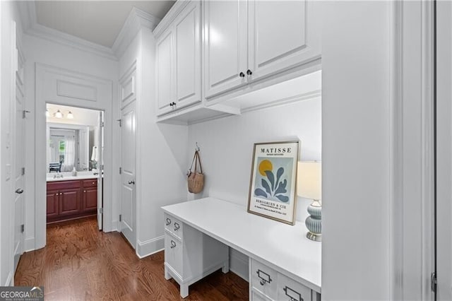 715 Saybeck Way, Milton, GA 30004 - mudroom featuring ornamental molding and dark wood-style flooring