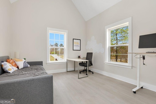 4980 Wildeoak Trl, Douglasville, GA 30135 - office space with high vaulted ceiling, baseboards, and wood finished floors
