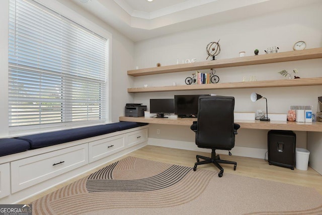 4980 Wildeoak Trl, Douglasville, GA 30135 - office space with built in study area, crown molding, and light wood finished floors