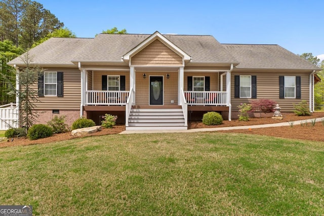 155 Duncans Mill Dr, Locust Grove, GA 30248 - view of front of home featuring a shingled roof, crawl space, a porch, and a front yard