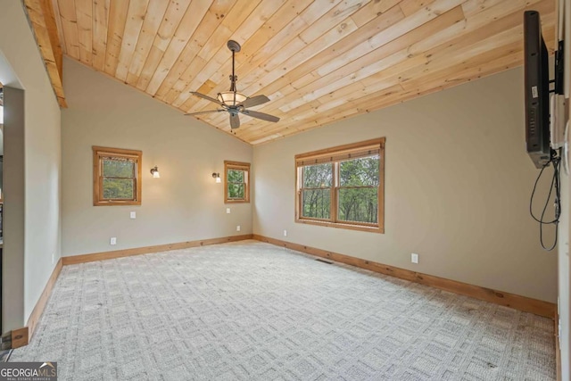 142 Holland Dam Dr, Maysville, GA 30558 - carpeted spare room with baseboards, vaulted ceiling, and ceiling fan