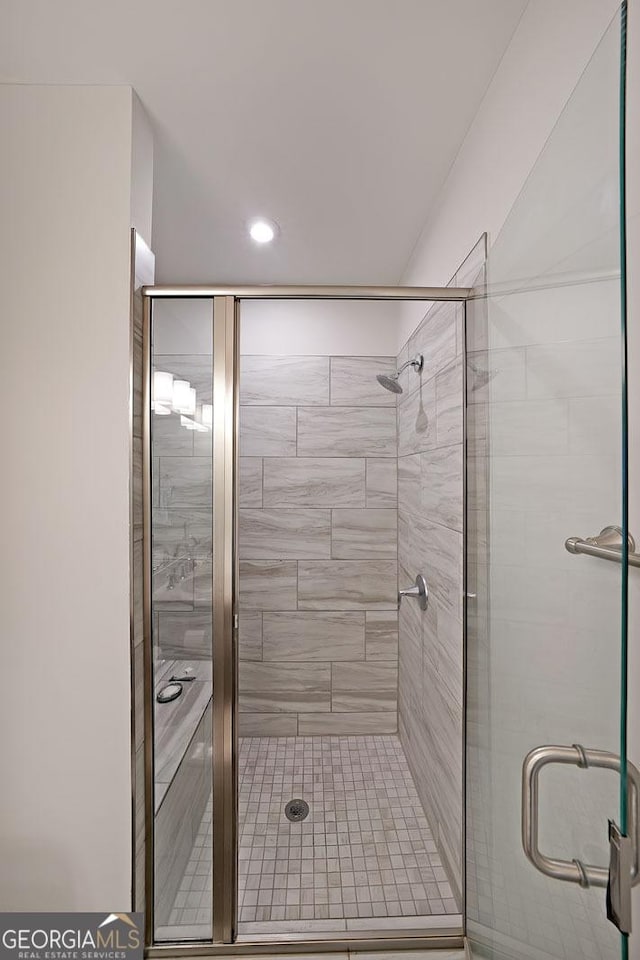 3323 Owl Creek Pkwy, Acworth, GA 30102 - bathroom featuring a stall shower and recessed lighting