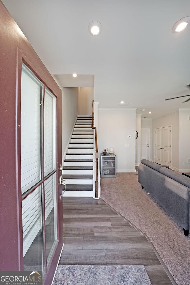 3323 Owl Creek Pkwy, Acworth, GA 30102 - staircase with wood finished floors, recessed lighting, and baseboards