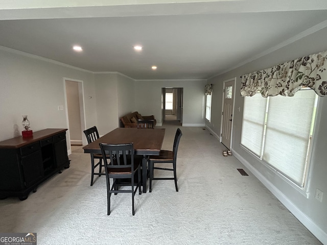6121 N Main St SE, Acworth, GA 30101 - dining area featuring baseboards, ornamental molding, recessed lighting, and visible vents
