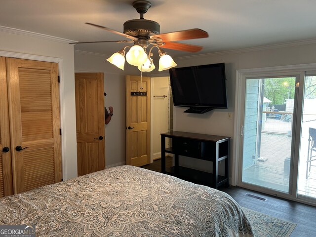 6121 N Main St SE, Acworth, GA 30101 - bedroom featuring visible vents, ornamental molding, a closet, and access to exterior