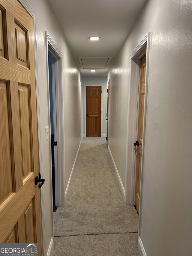 6121 N Main St SE, Acworth, GA 30101 - hall featuring carpet floors, attic access, and baseboards