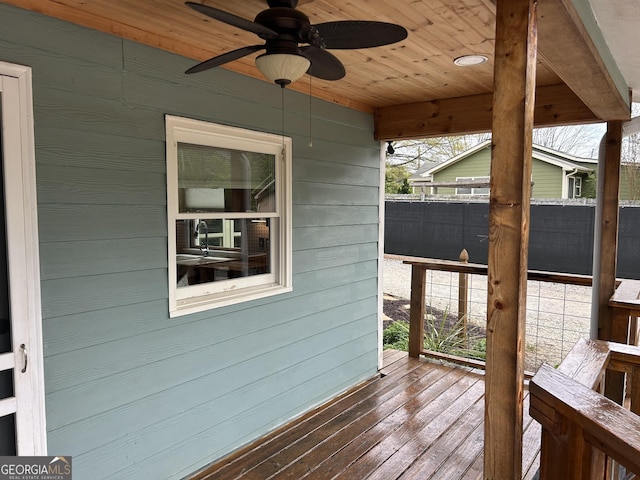 6121 N Main St SE, Acworth, GA 30101 - wooden terrace featuring ceiling fan and fence