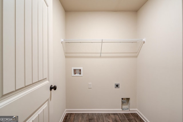 174 Livingston Ct, Winder, GA 30680 - laundry area with electric dryer hookup, dark wood-style floors, and hookup for a washing machine