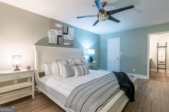 6851 Roswell Rd Unit A-12, Atlanta, GA 30328 - bedroom with wood finished floors, baseboards, and a ceiling fan
