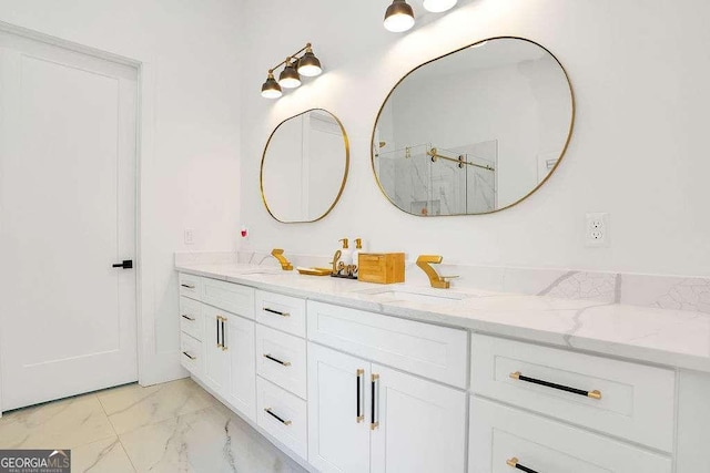 1598 Athens Ave SW, Atlanta, GA 30310 - full bathroom with marble finish flooring, double vanity, and a shower