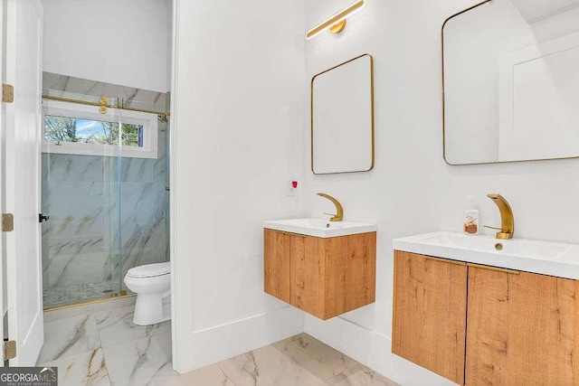 1598 Athens Ave SW, Atlanta, GA 30310 - full bathroom featuring marble finish flooring, a marble finish shower, and two vanities
