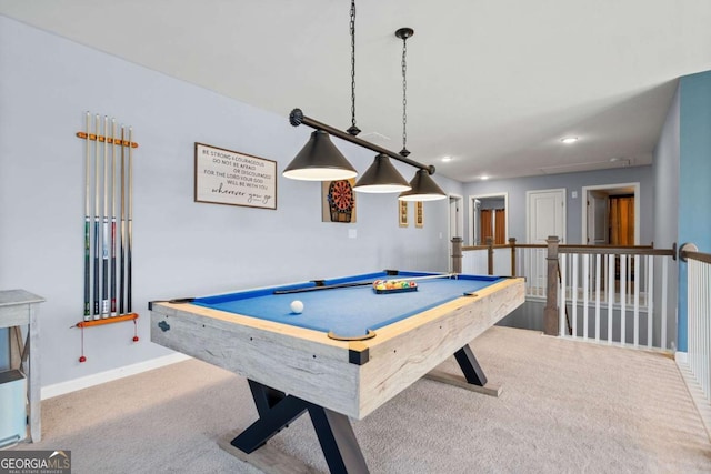 127 Crest Brooke Dr, Canton, GA 30115 - game room featuring carpet floors, billiards, baseboards, and recessed lighting