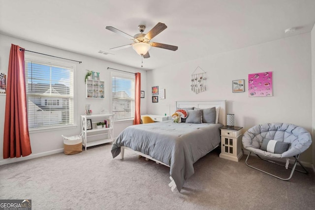 127 Crest Brooke Dr, Canton, GA 30115 - carpeted bedroom with baseboards, visible vents, and ceiling fan