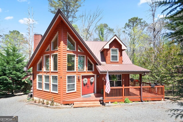 1466 Newport Dr, Ellijay, GA 30540 - view of front of property with a metal roof, faux log siding, and a porch