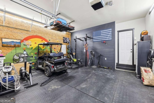 garage with a garage door opener