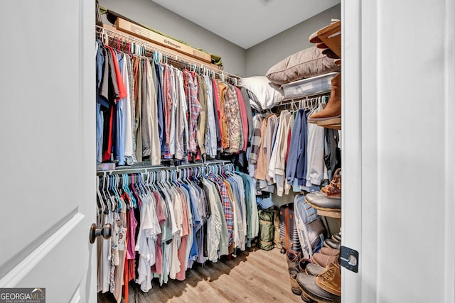 walk in closet featuring wood finished floors
